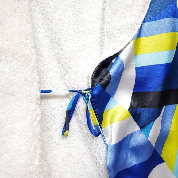 RARE Vtg Victoria's Secret Satin Robe XS Funky Geometric Dopamine Fleece Lined - Picture 9 of 16